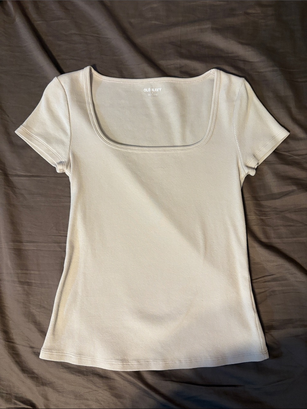 Old Navy Cream Square Neck Short Sleeve Ribbed Top